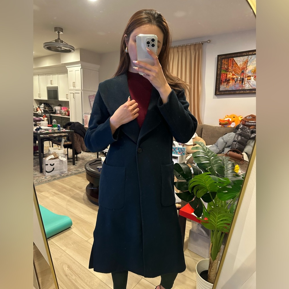 Club Monaco Long Wool Wrap Coat Deep Forest Green Size M/M - Picture 9 of 16